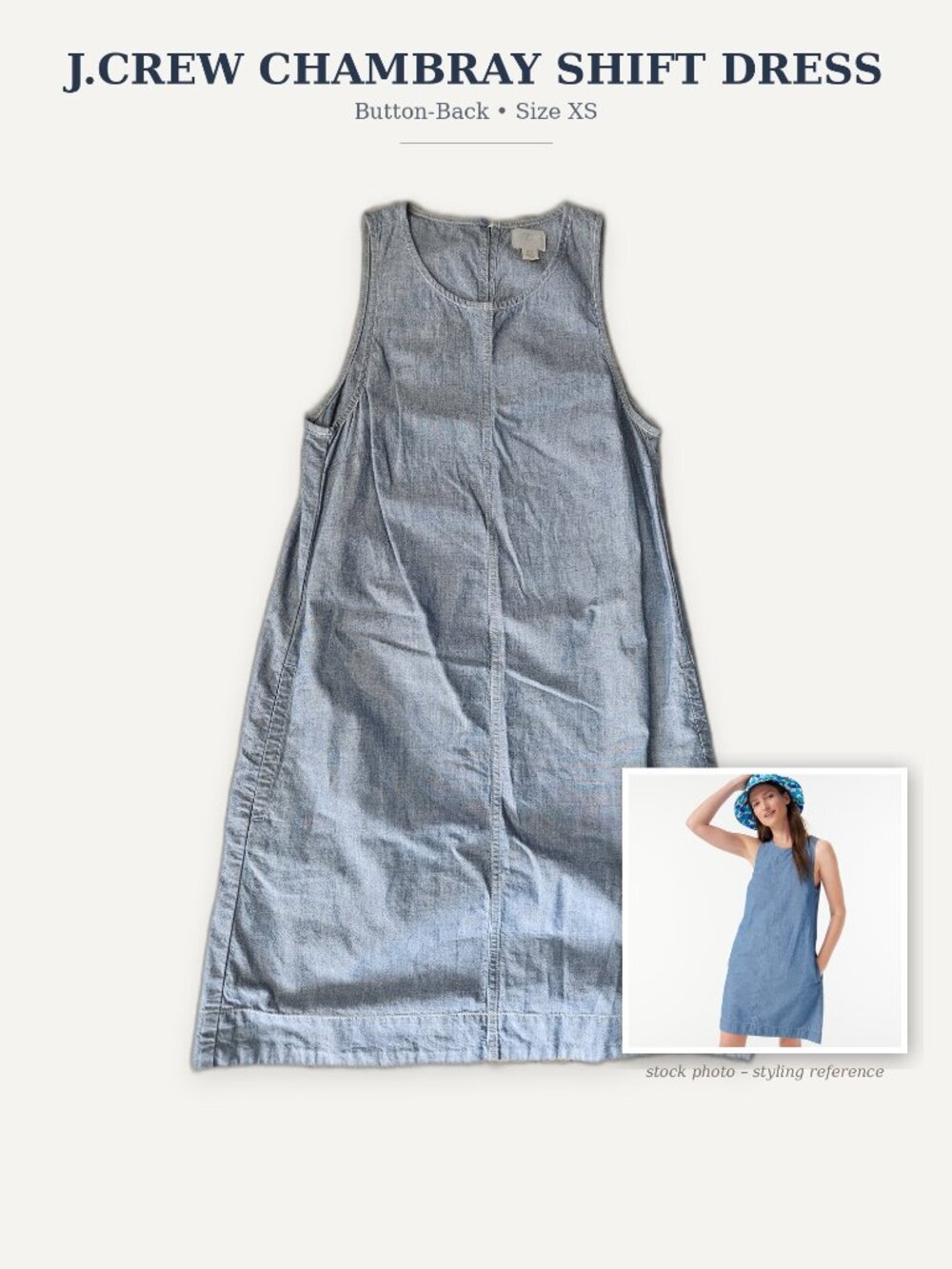J.Crew Button-Back Chambray Shift Dress Denim Sleeveless Size XS